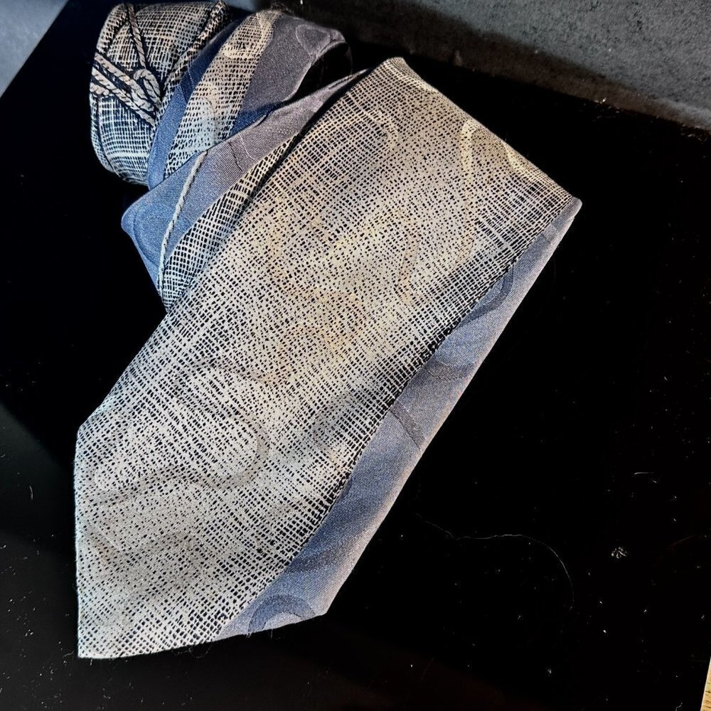 Claude Montana Burlap Ribbon Silk Tie Vintage Couture Gray Hemp Artsy Modernist - Picture 5 of 8
